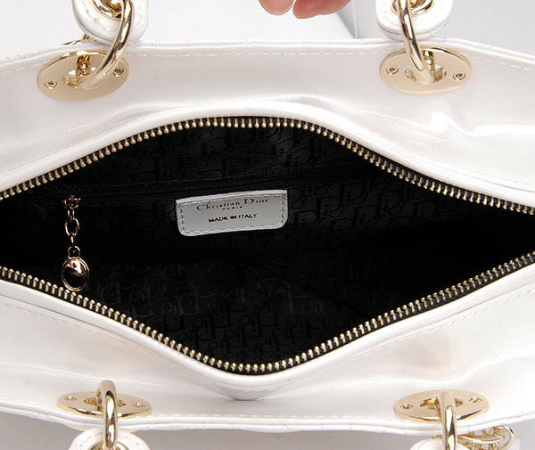 replica jumbo lady dior patent leather bag 6322 white with gold